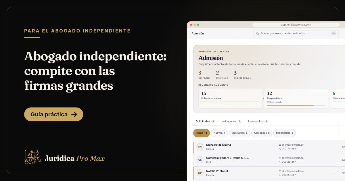 Admisión de clientes en Jurídica Pro Max: solicitudes recibidas por formulario