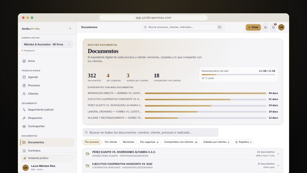 Gestión documental por expediente en Jurídica Pro Max