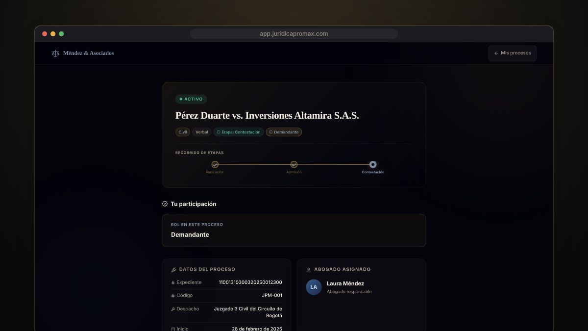 Portal del cliente: el estado del proceso, sus etapas y el abogado asignado