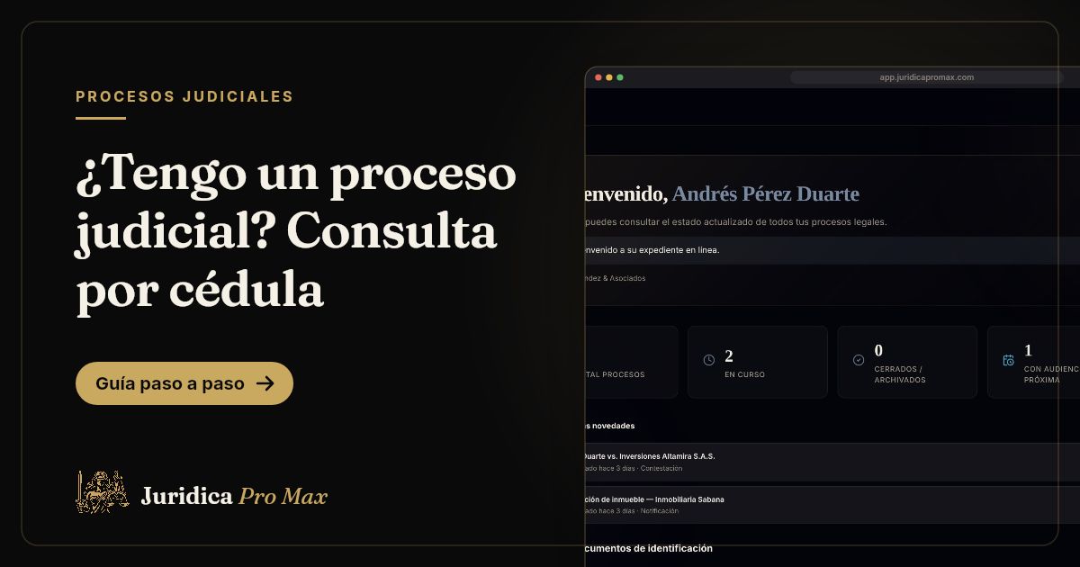 Portal del cliente de Jurídica Pro Max con los procesos de una persona y su estado