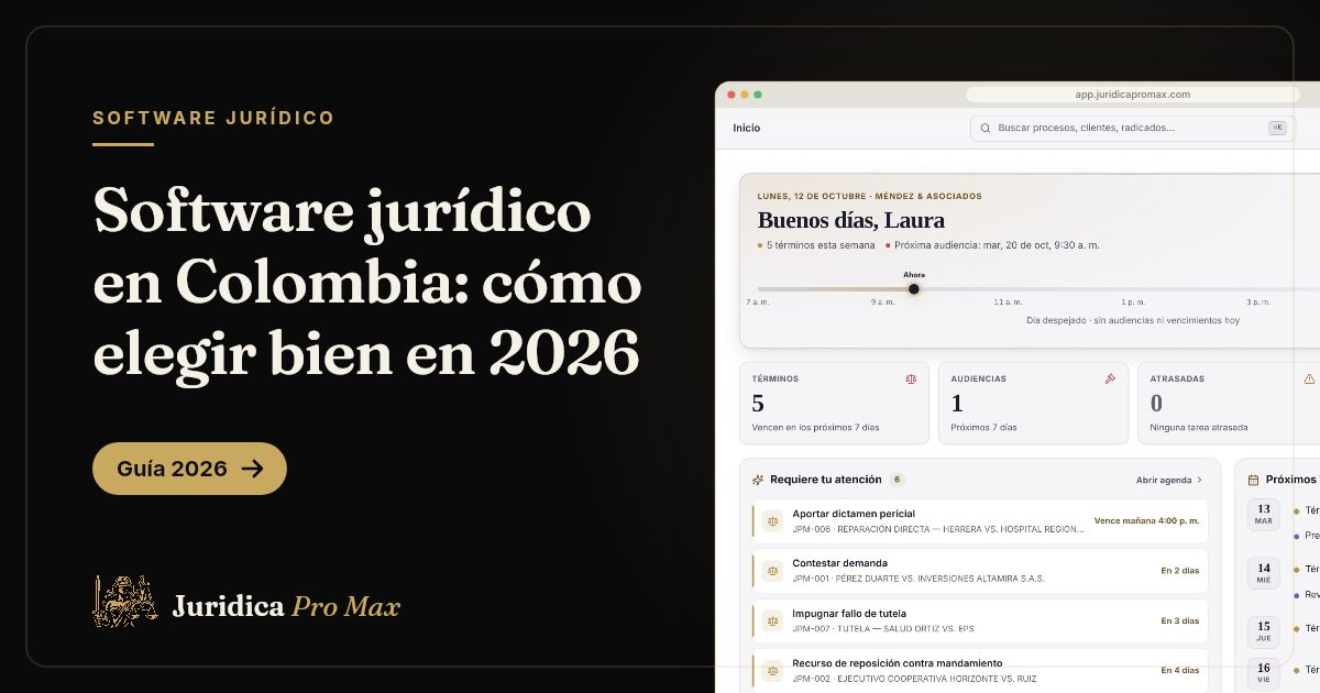 Inicio de Jurídica Pro Max con los términos, audiencias y actuaciones de la semana